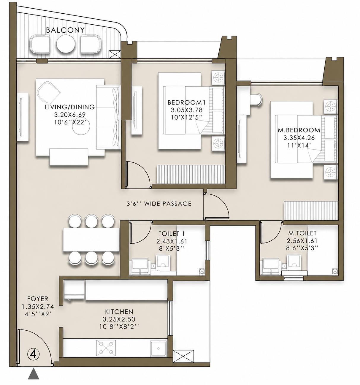 2BHK floor plan