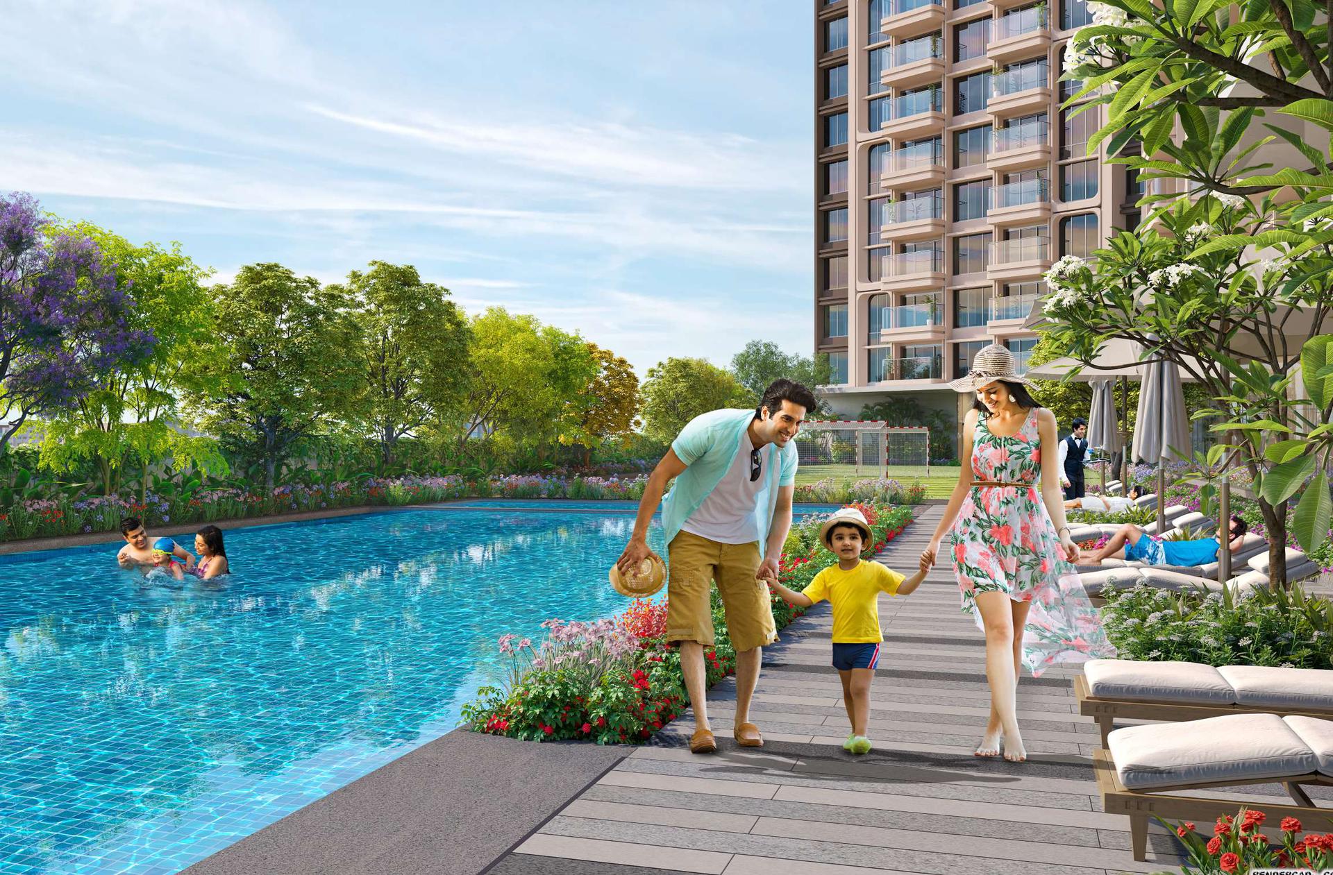 Swimming pool at L&T Island Cove, Mahim West