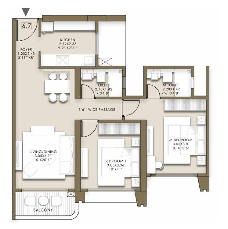 2BHK floor plan