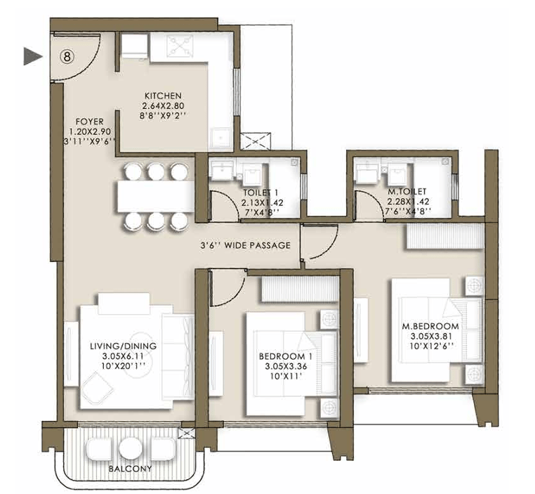 2 BHK Small floor plan