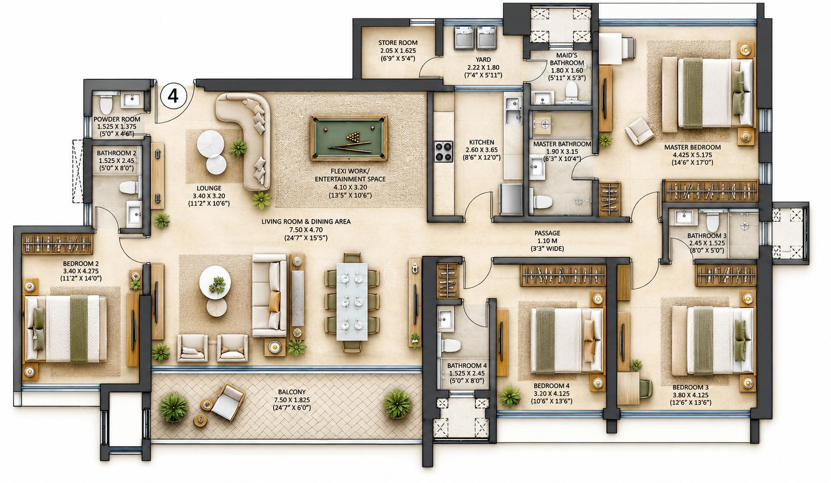 4BHK floor plan
