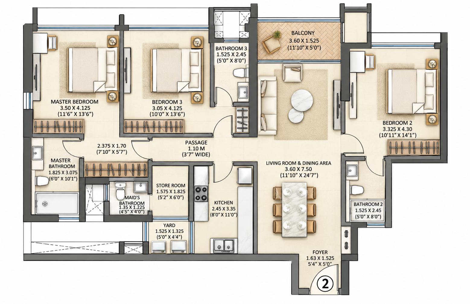 3BHK floor plan