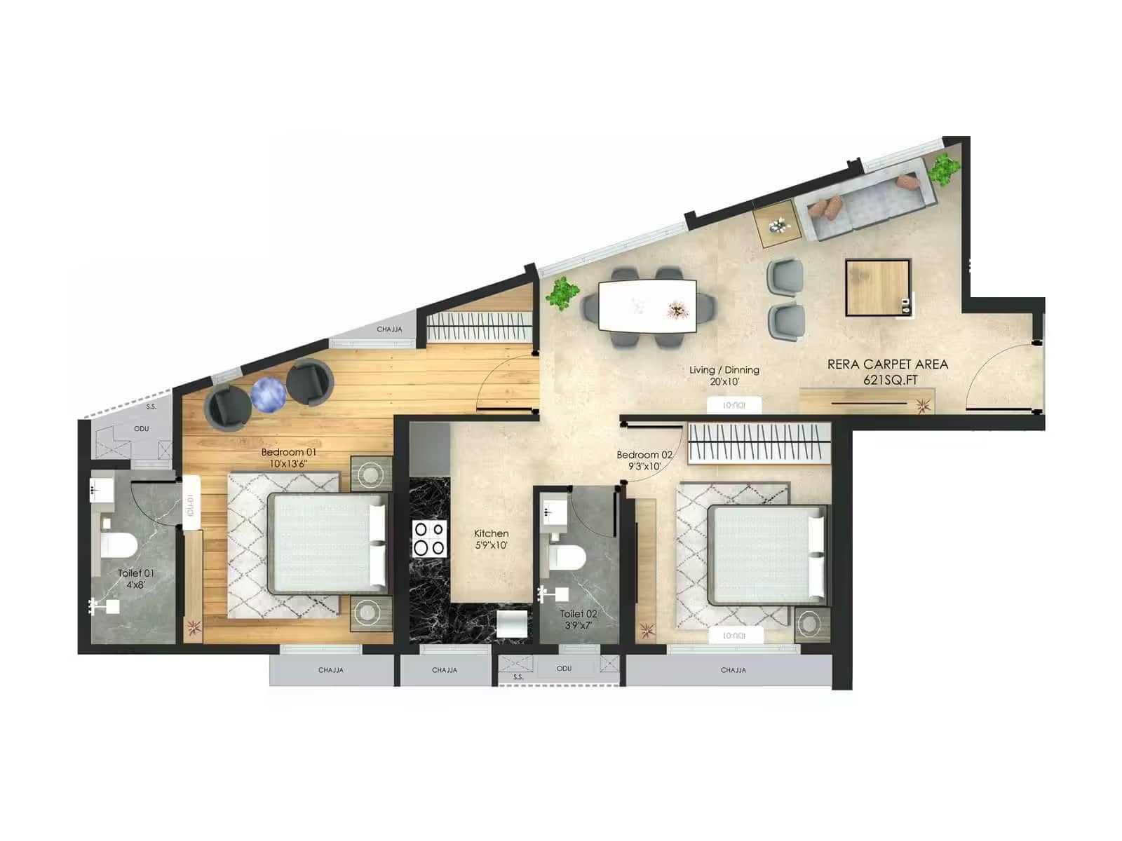 2 BHK Type 3 floor plan