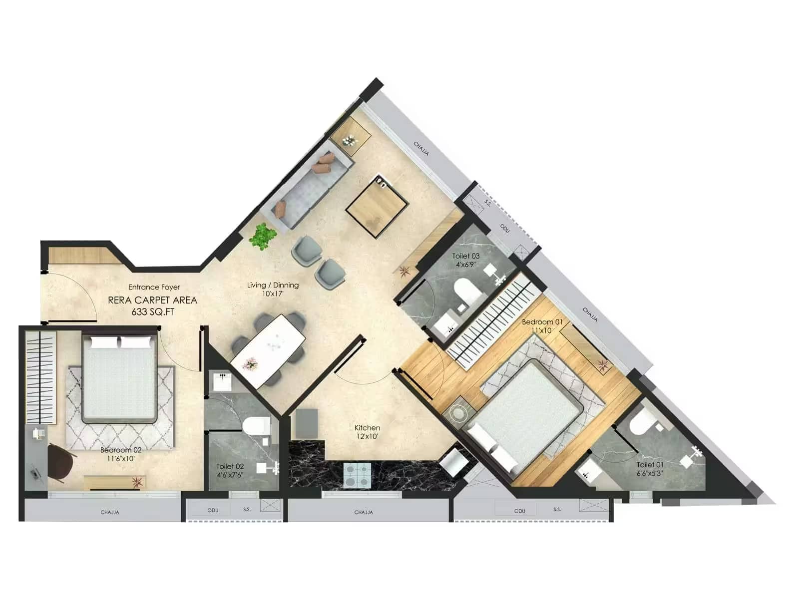 2 BHK Type 4 floor plan