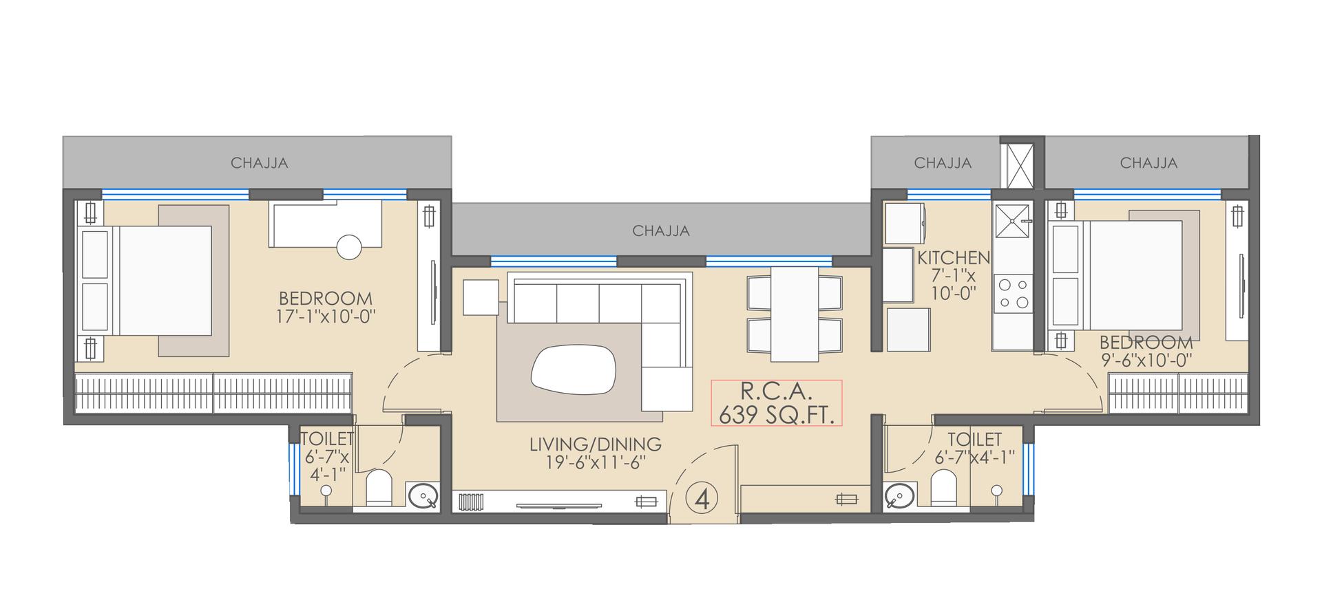 2BHK Type3 floor plan
