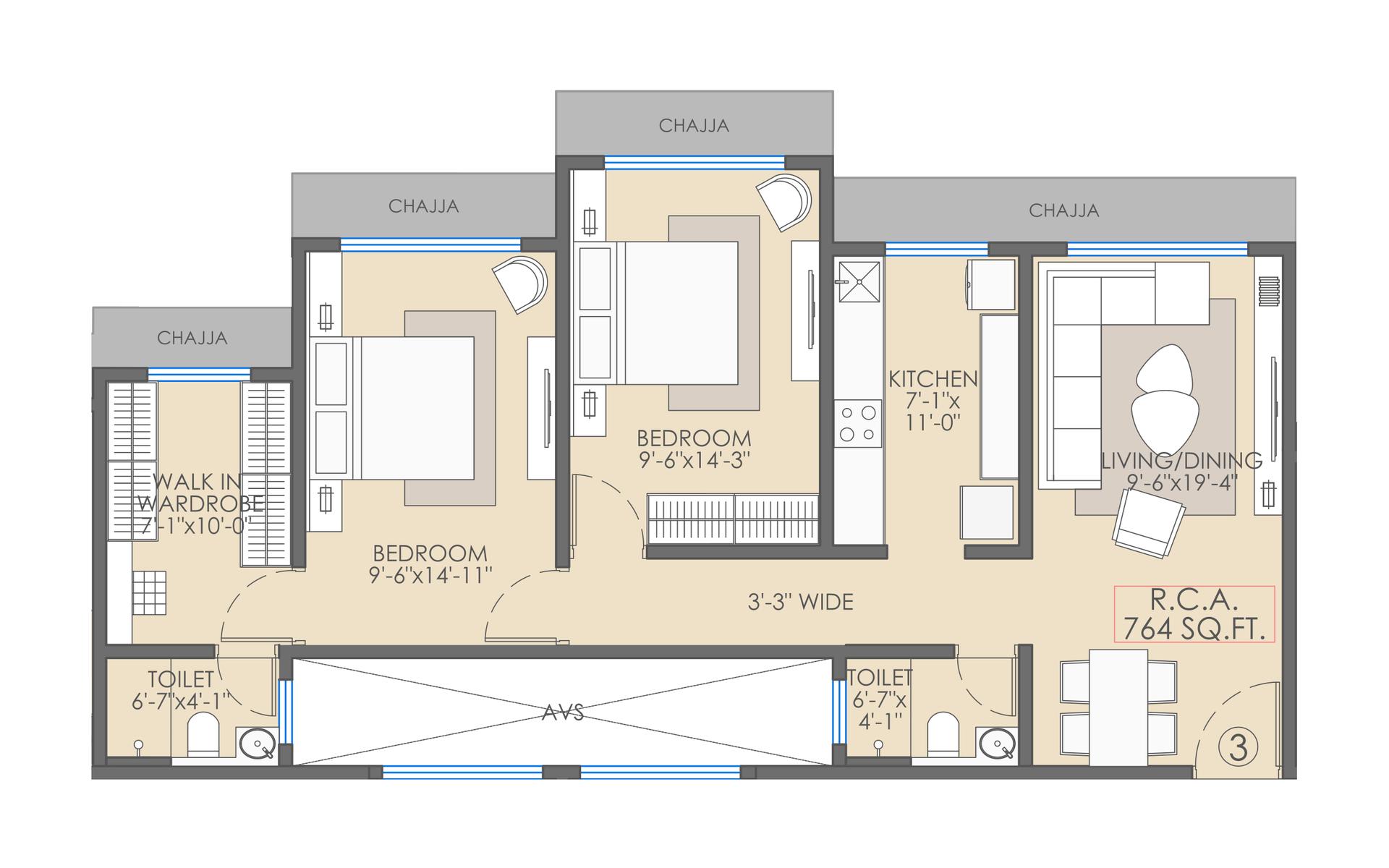 2BHK Type4 floor plan