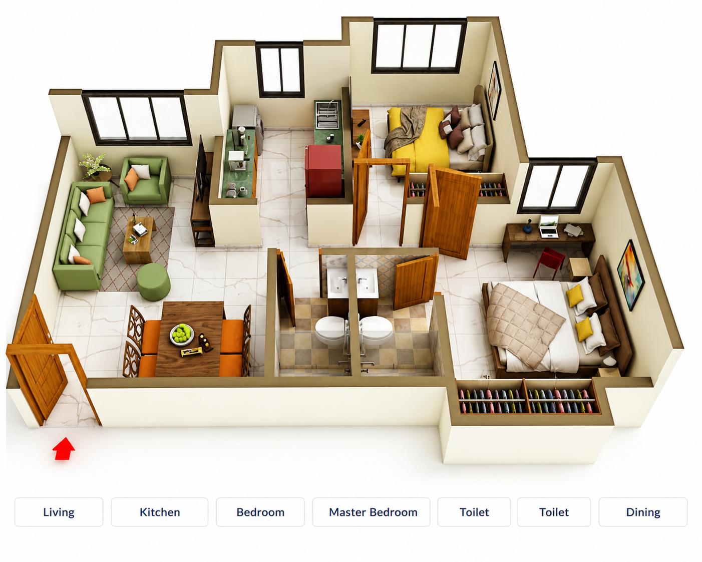 2BHK floor plan