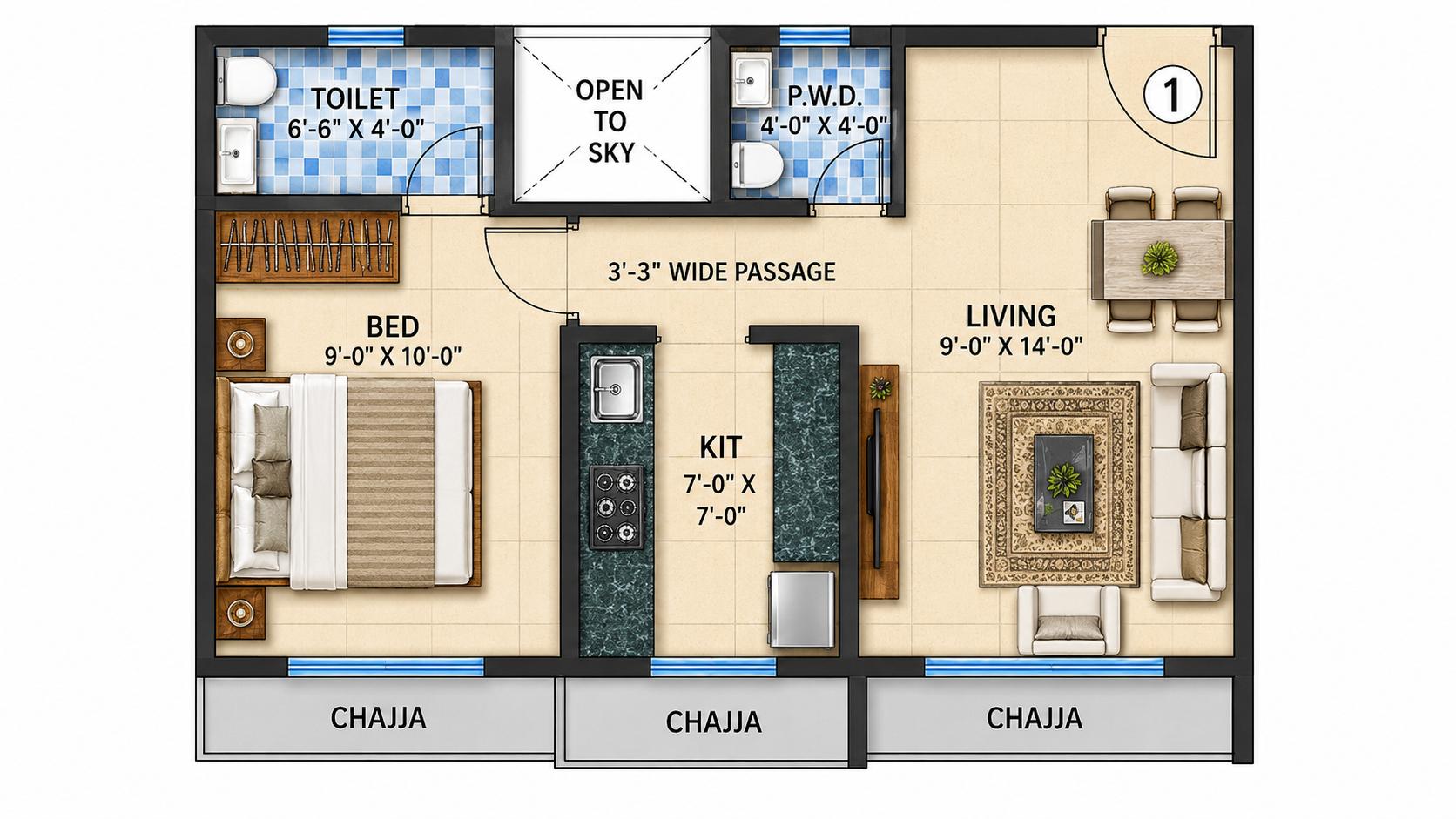 1BHK floor plan