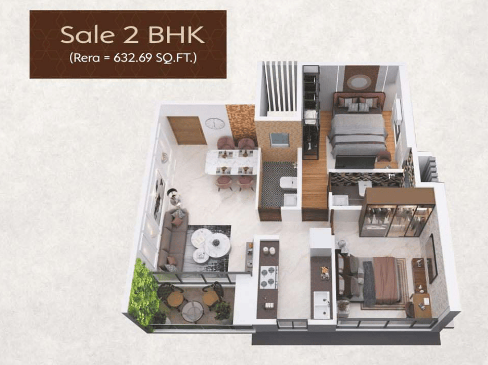 2BHK Type1 floor plan