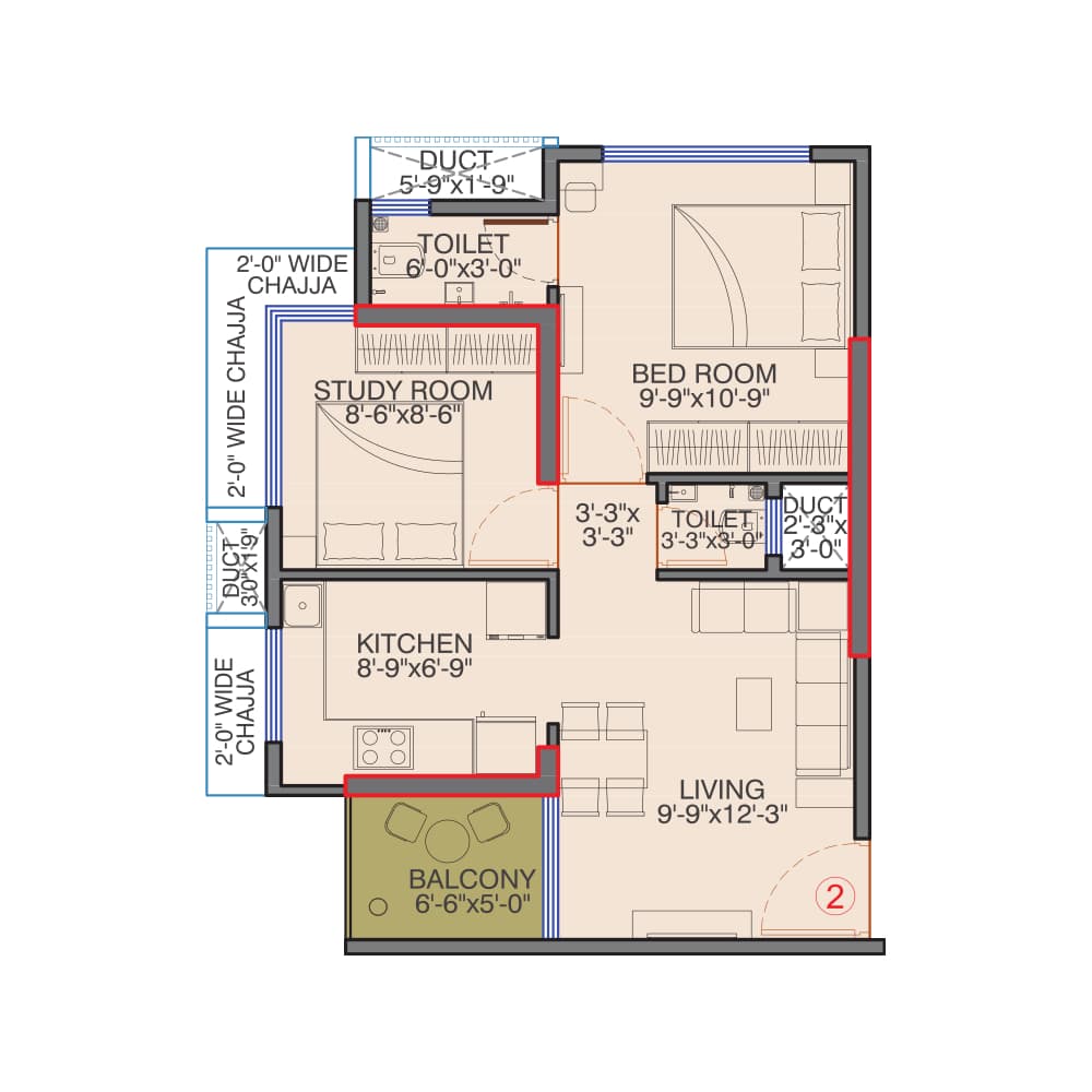 1.5BHK (Tower 1) floor plan