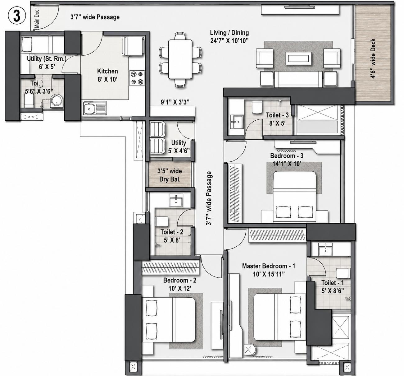 3BHK - Sapphire floor plan