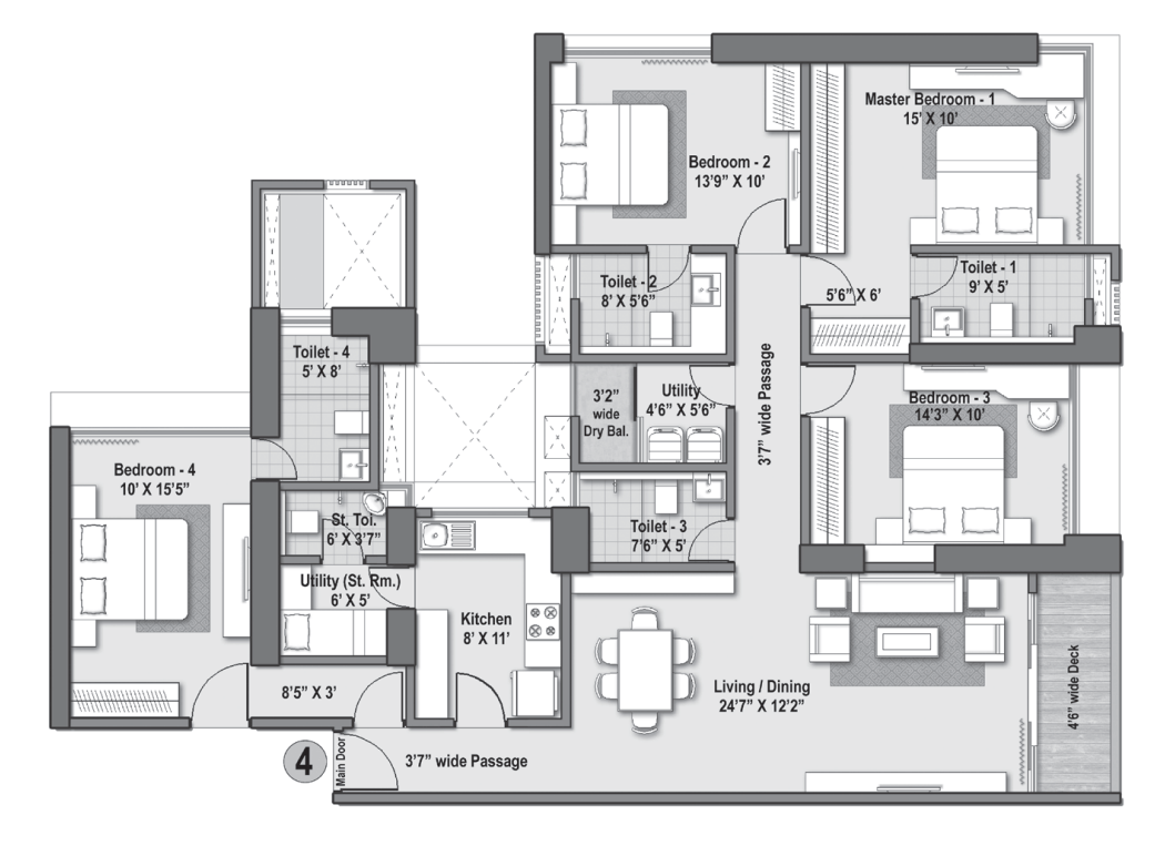4BHK - Solitare floor plan