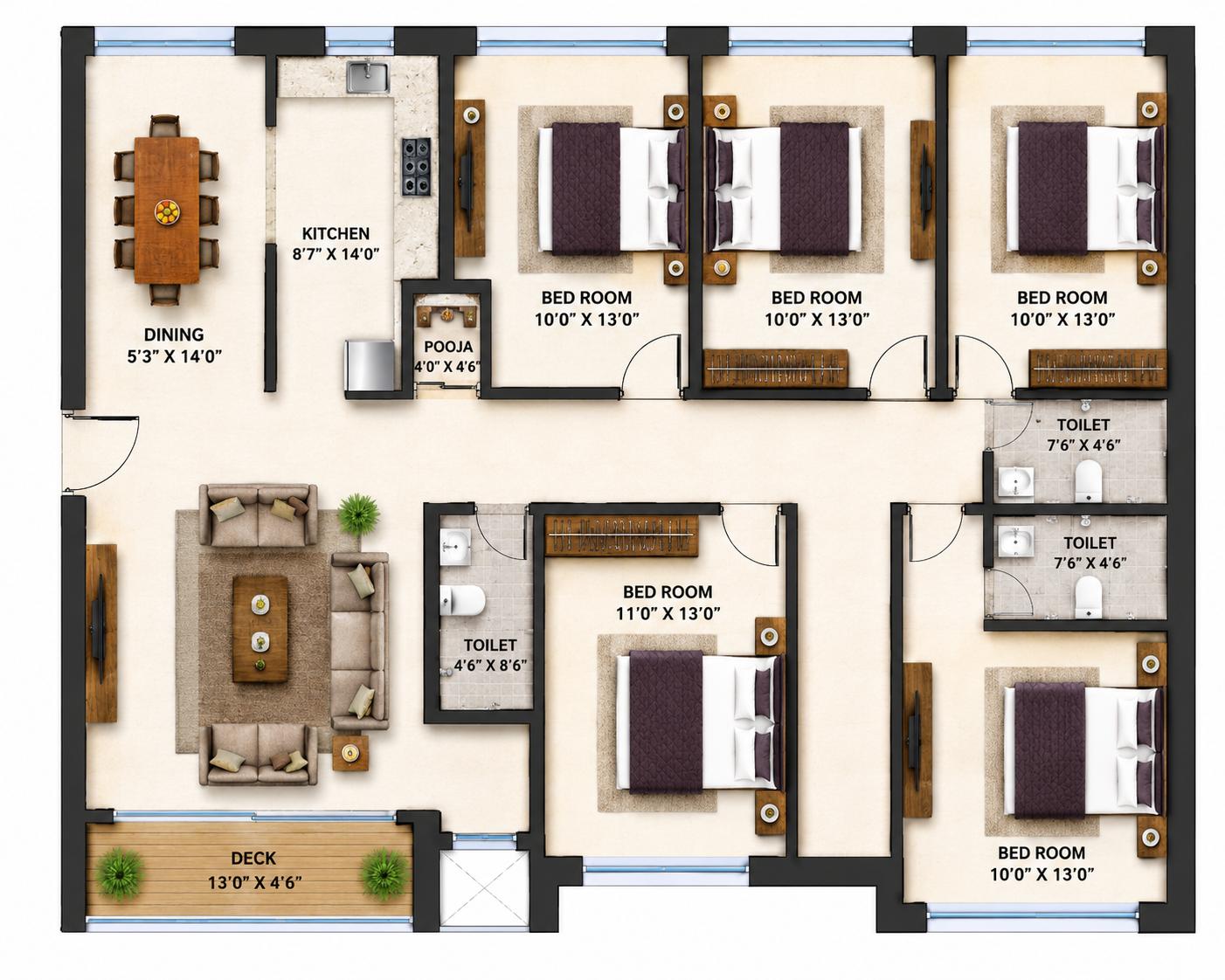 4BHK floor plan