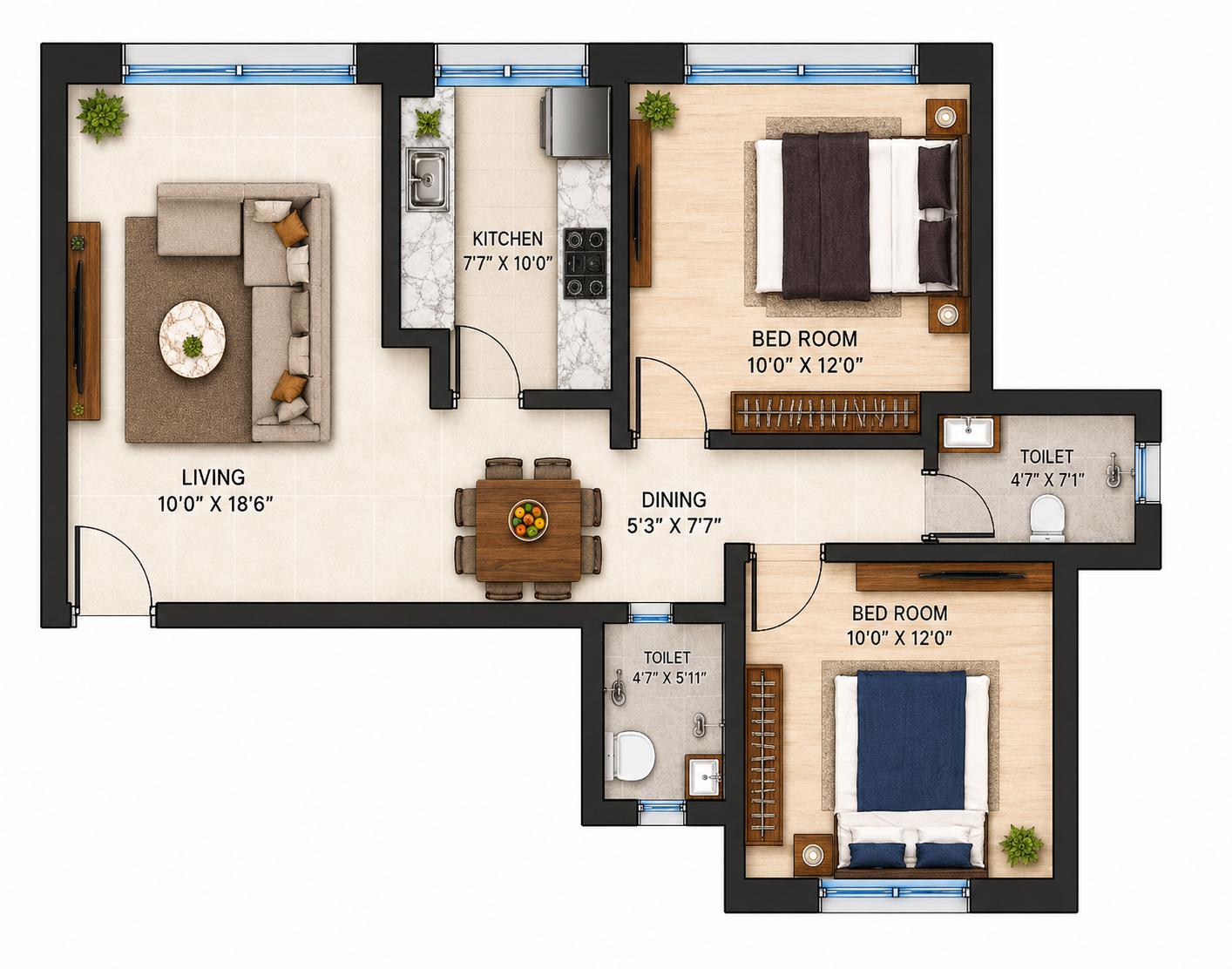 2BHK Luxury floor plan
