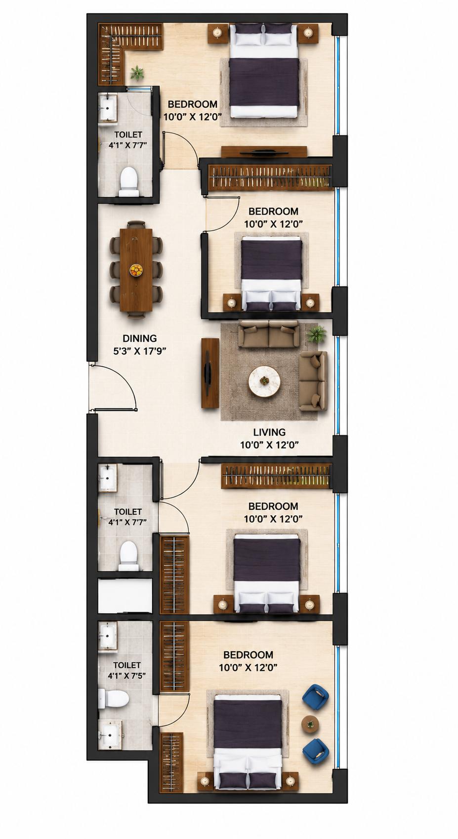 3BHK floor plan