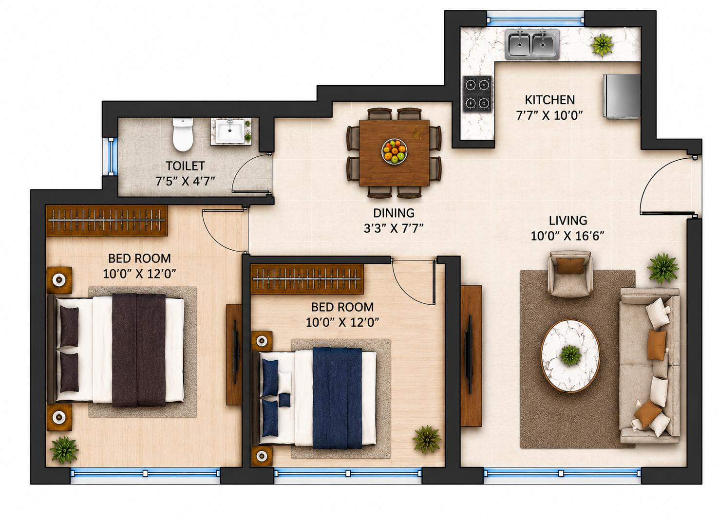 2BHK Premium floor plan