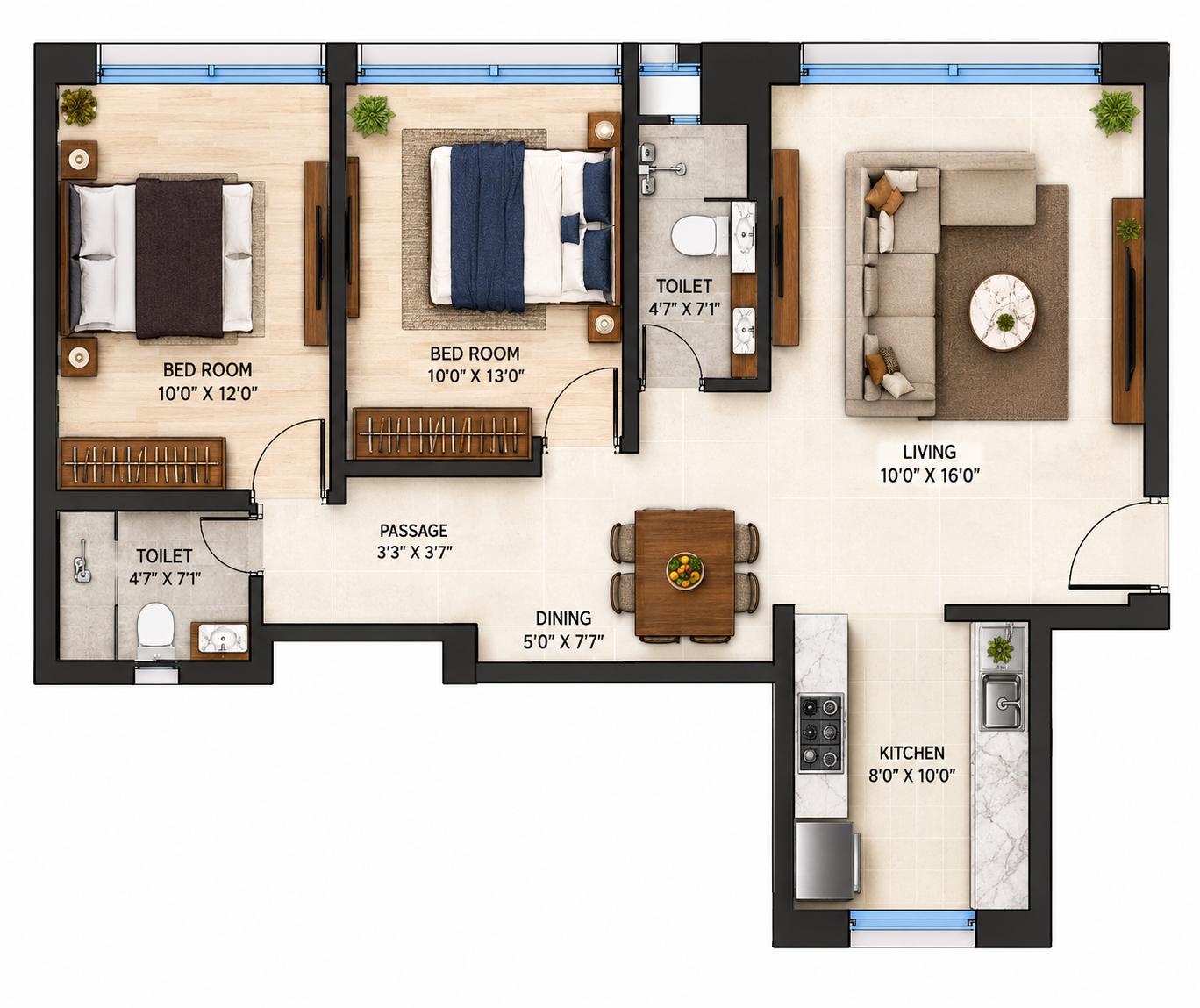 2BHK floor plan