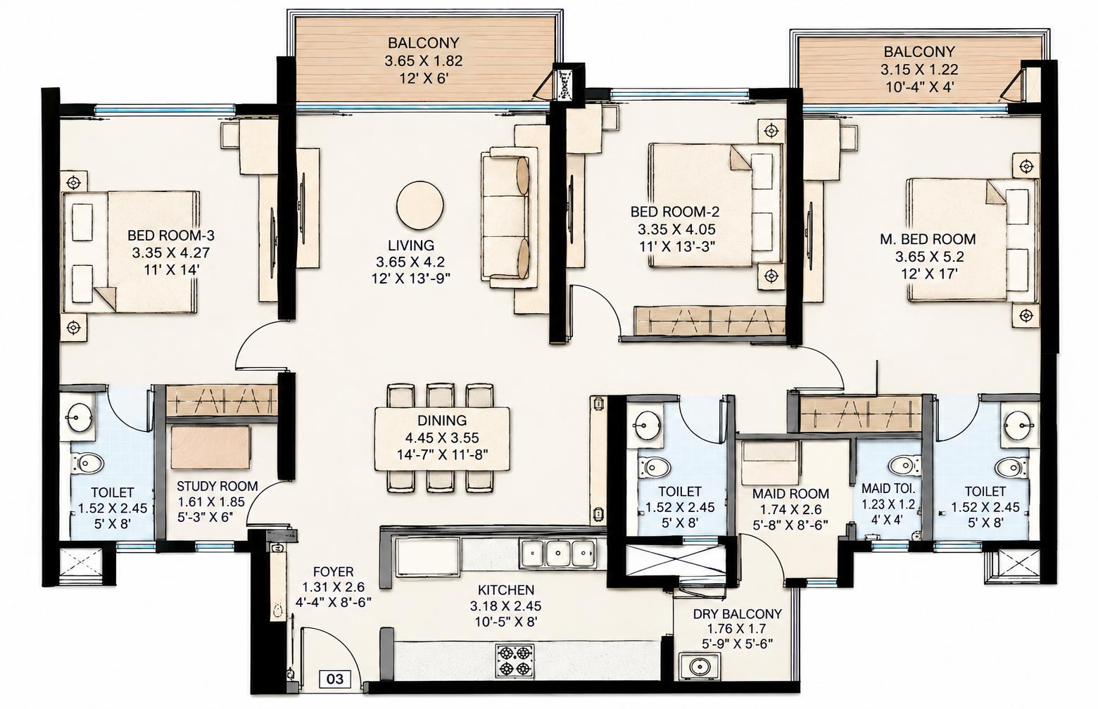 3BHK Elite Plus floor plan