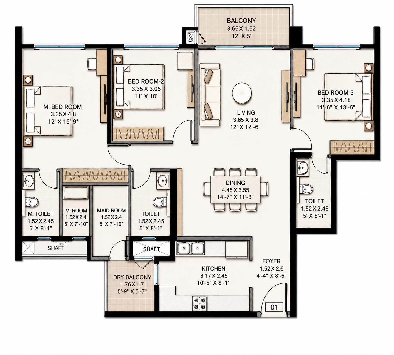 3BHK Elite floor plan