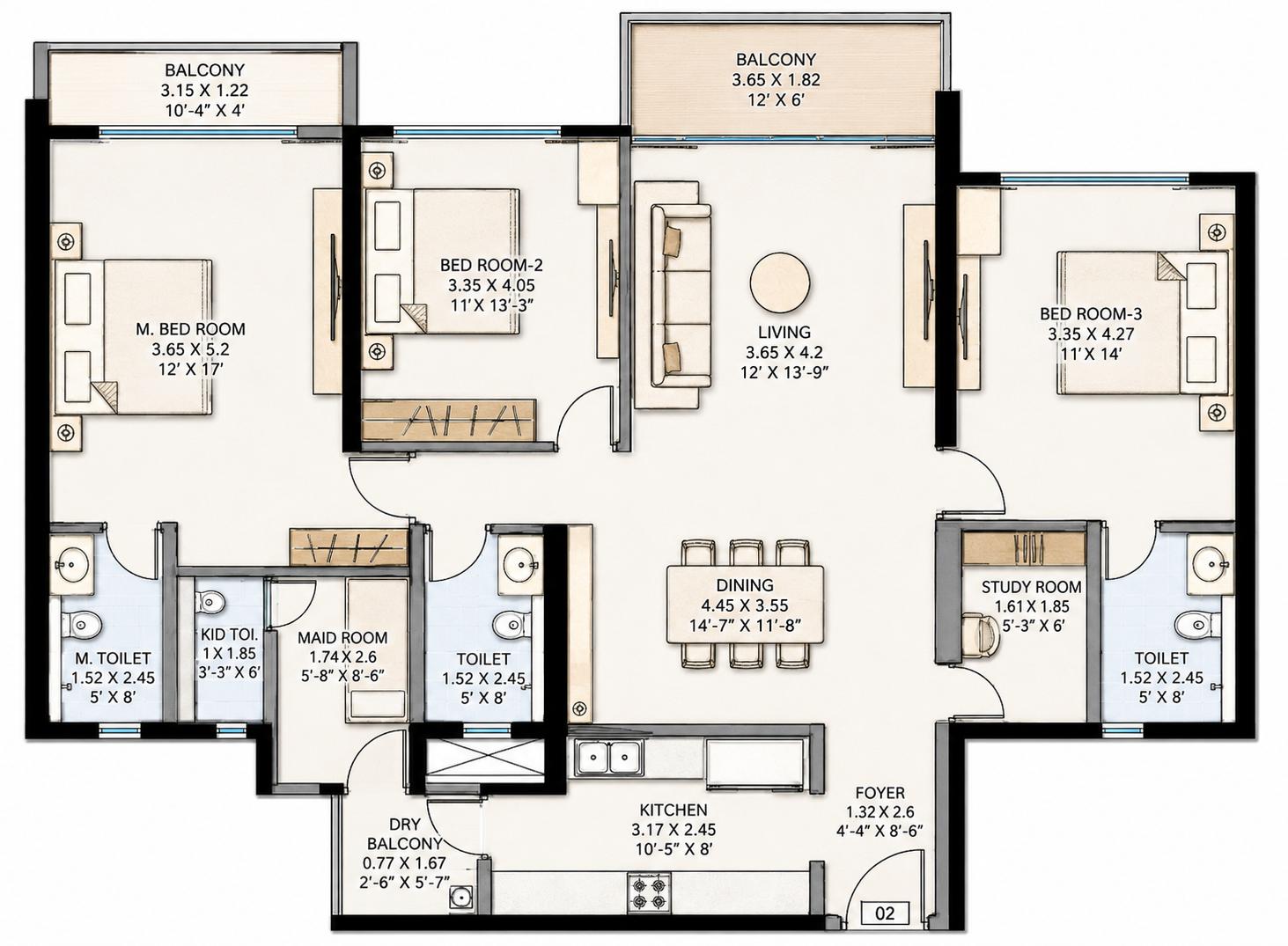3BHK Ultra Luxury floor plan