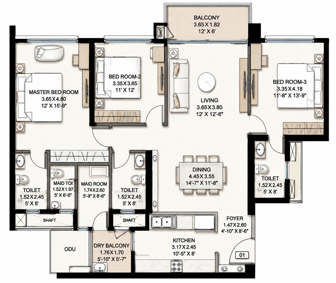 3BHK Signature floor plan