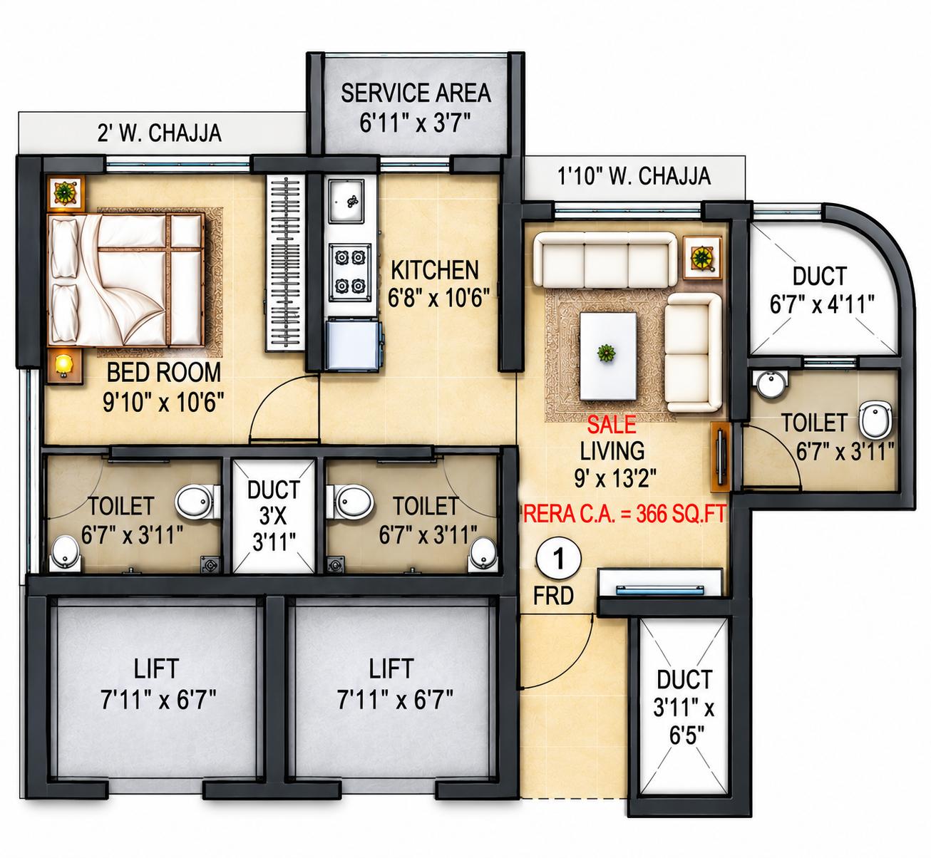 1BHK Premium floor plan