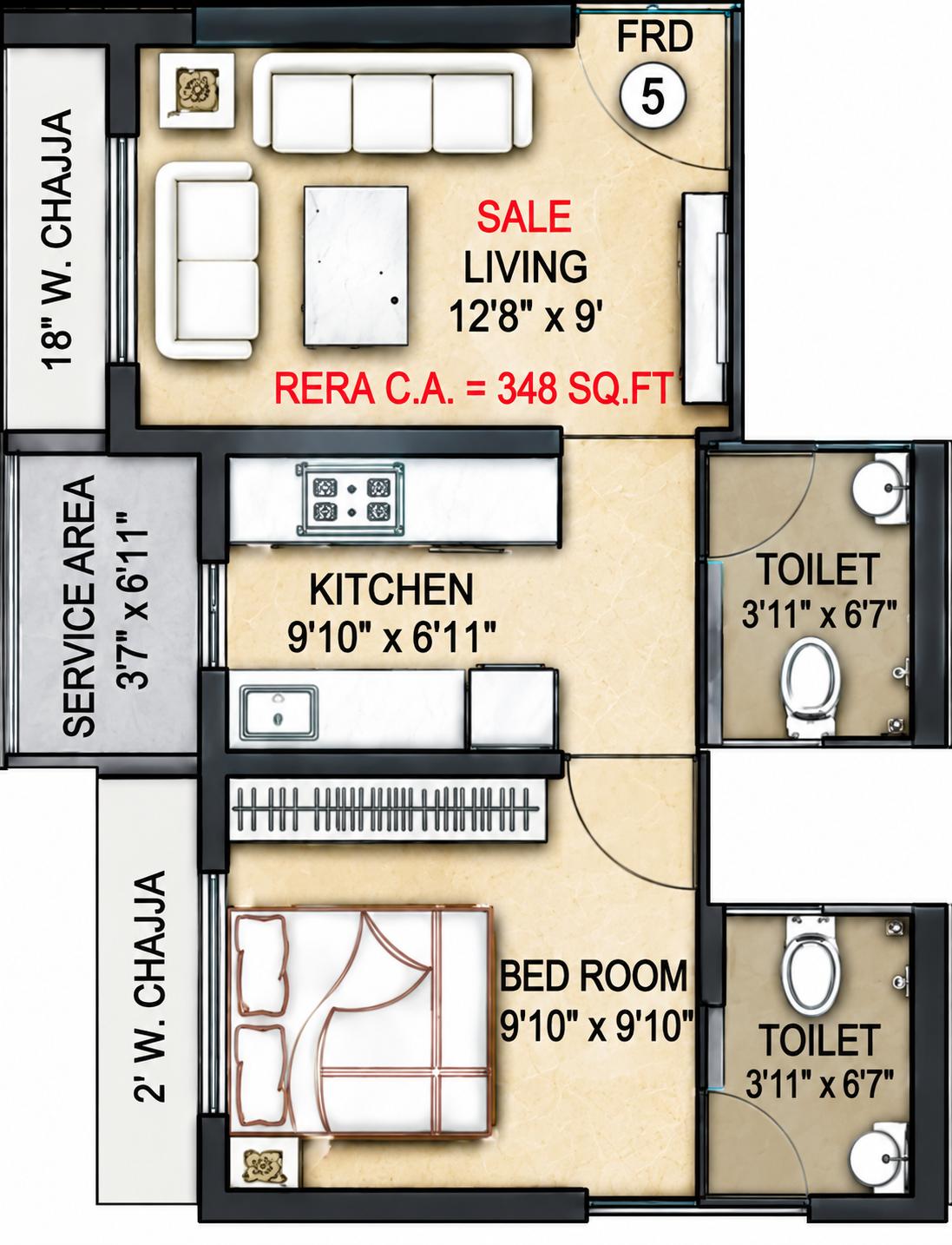 1BHK floor plan