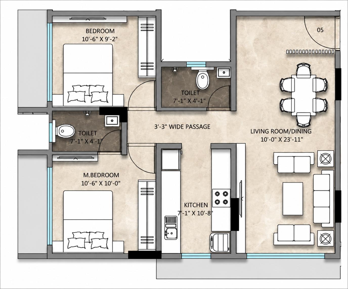 2BHK Luxury floor plan