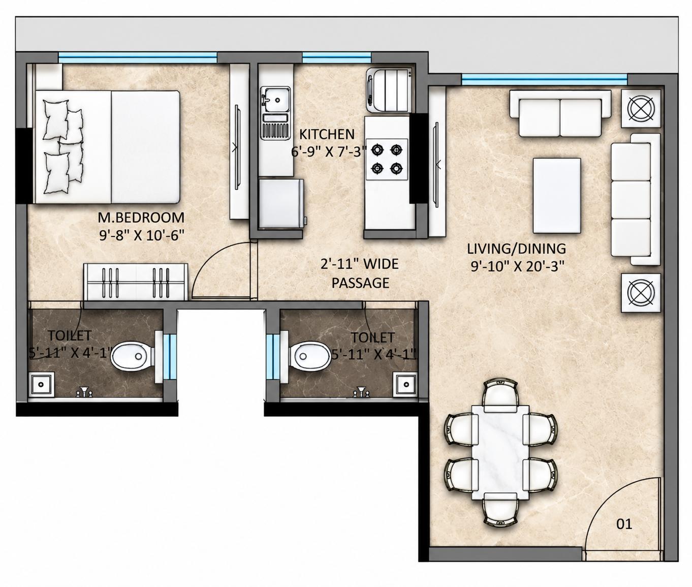 1BHK floor plan