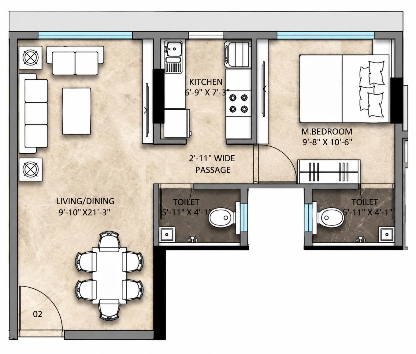 1BHK Elite floor plan