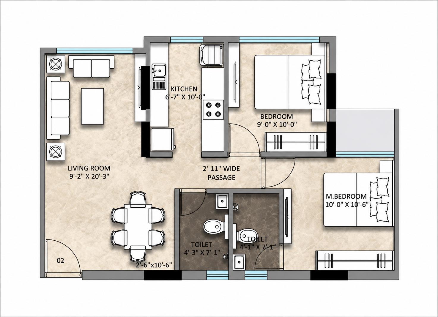2BHK Premium floor plan