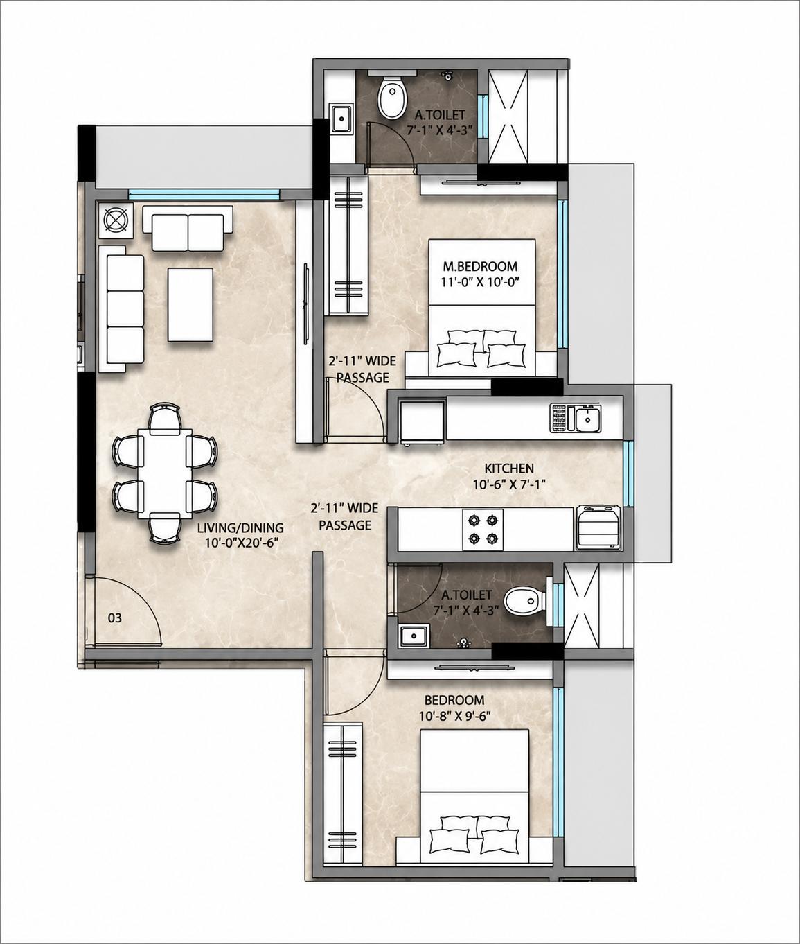 2BHK Elite floor plan