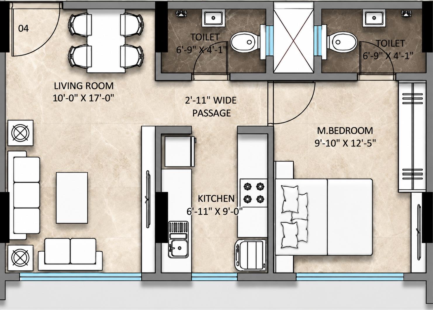 1BHK Premium floor plan