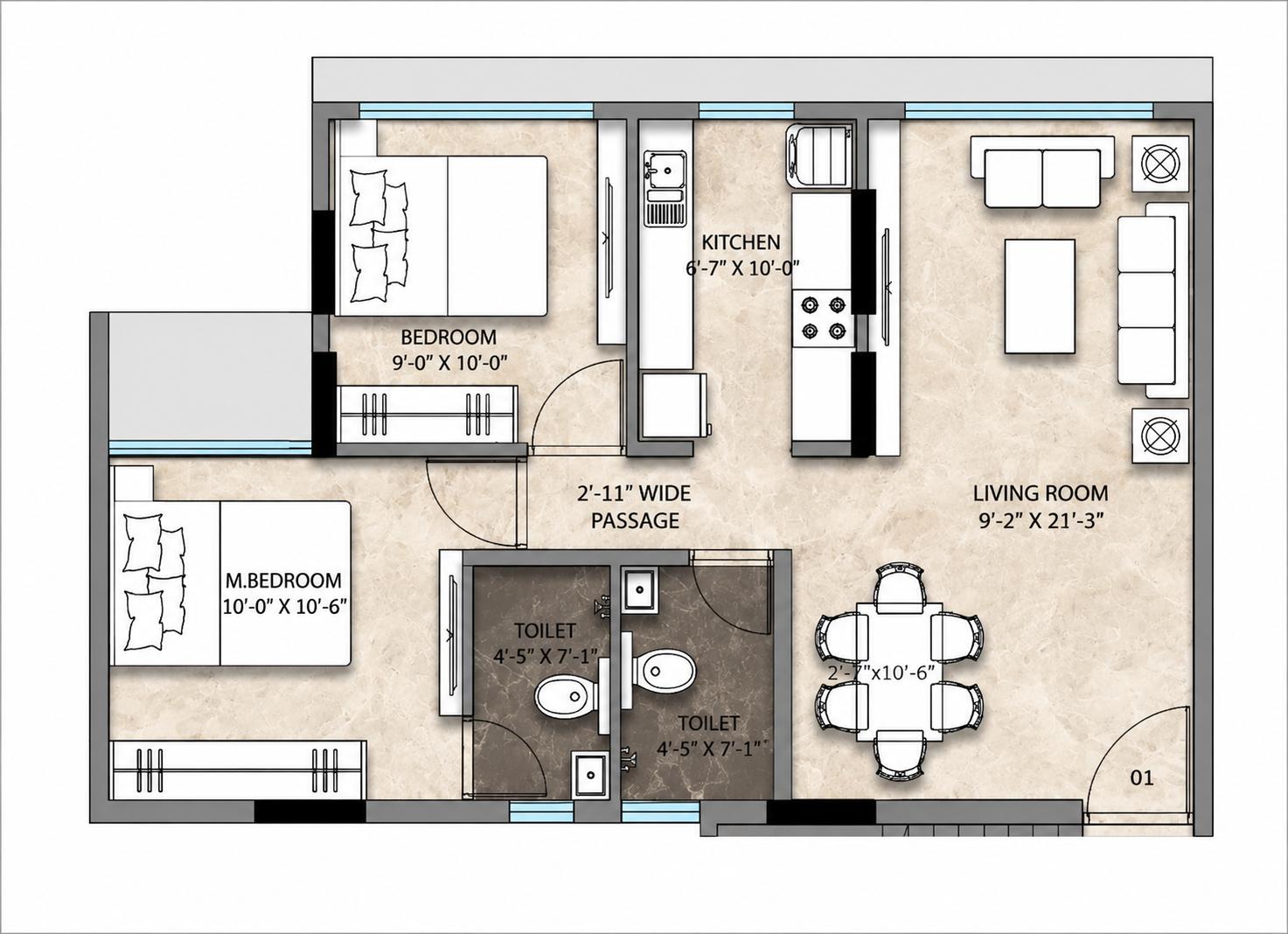 2BHK Premium Plus floor plan