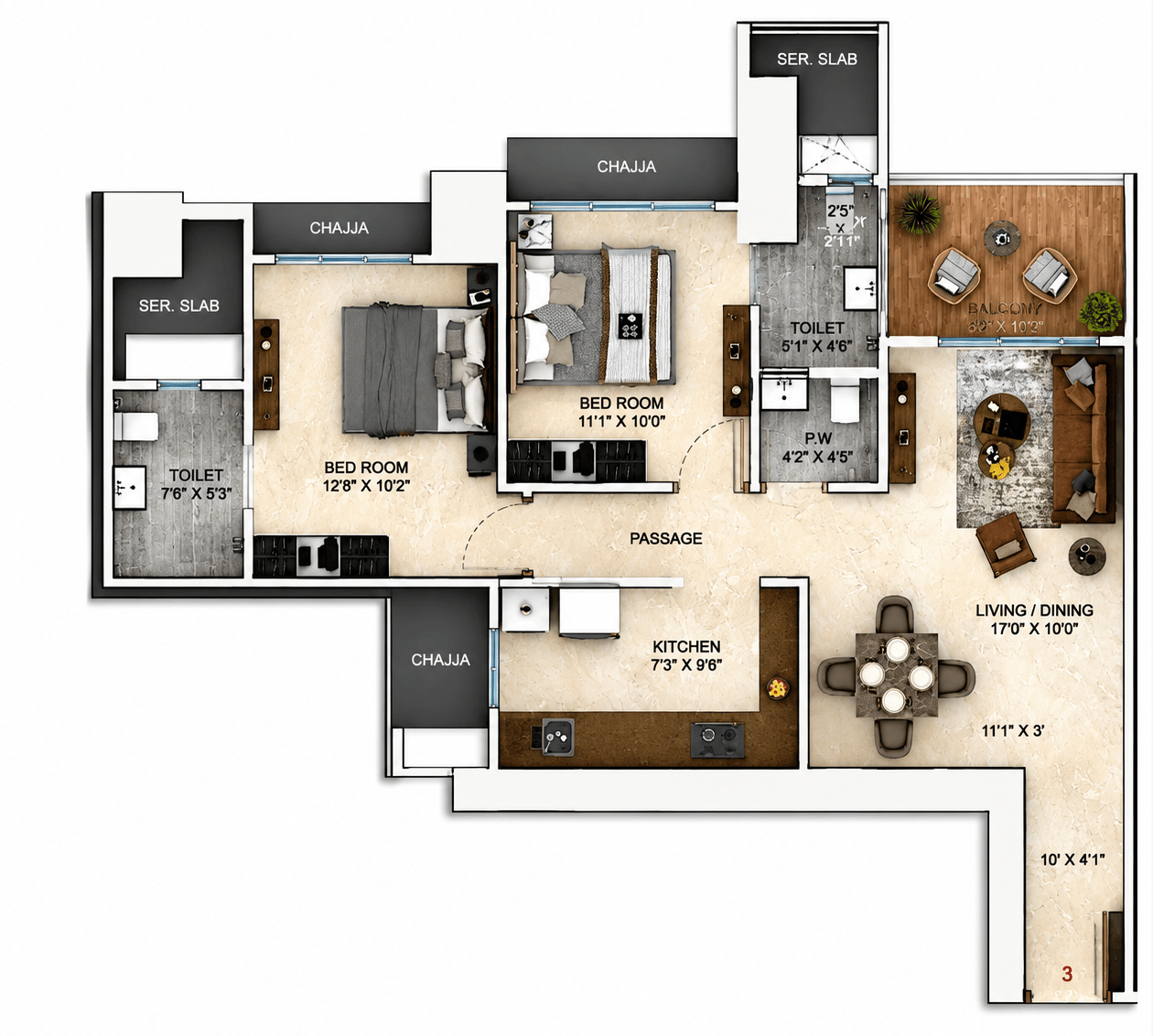 2BHK floor plan