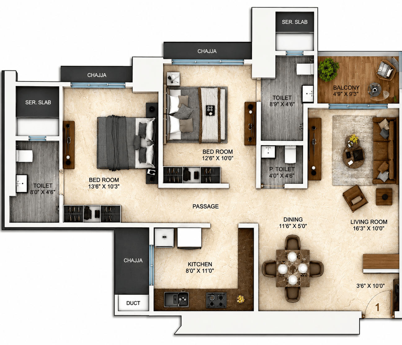 2BHK Premium floor plan