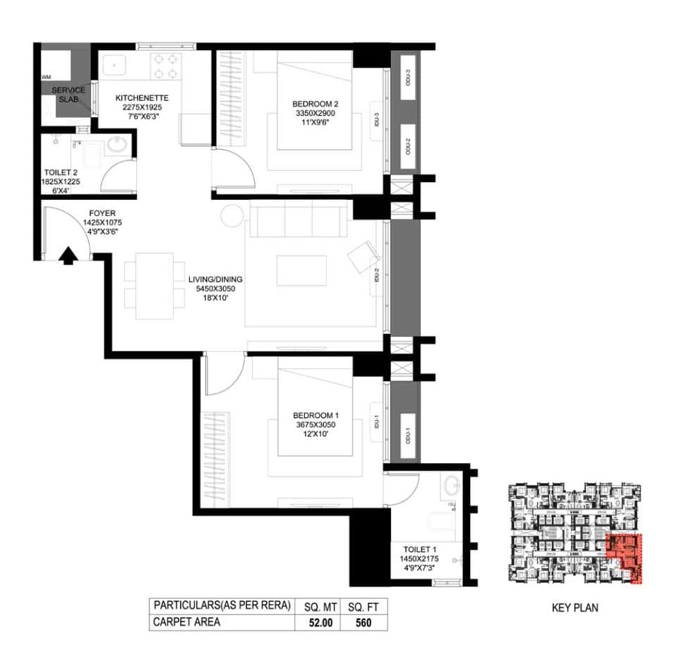 2 BHK Type1 floor plan