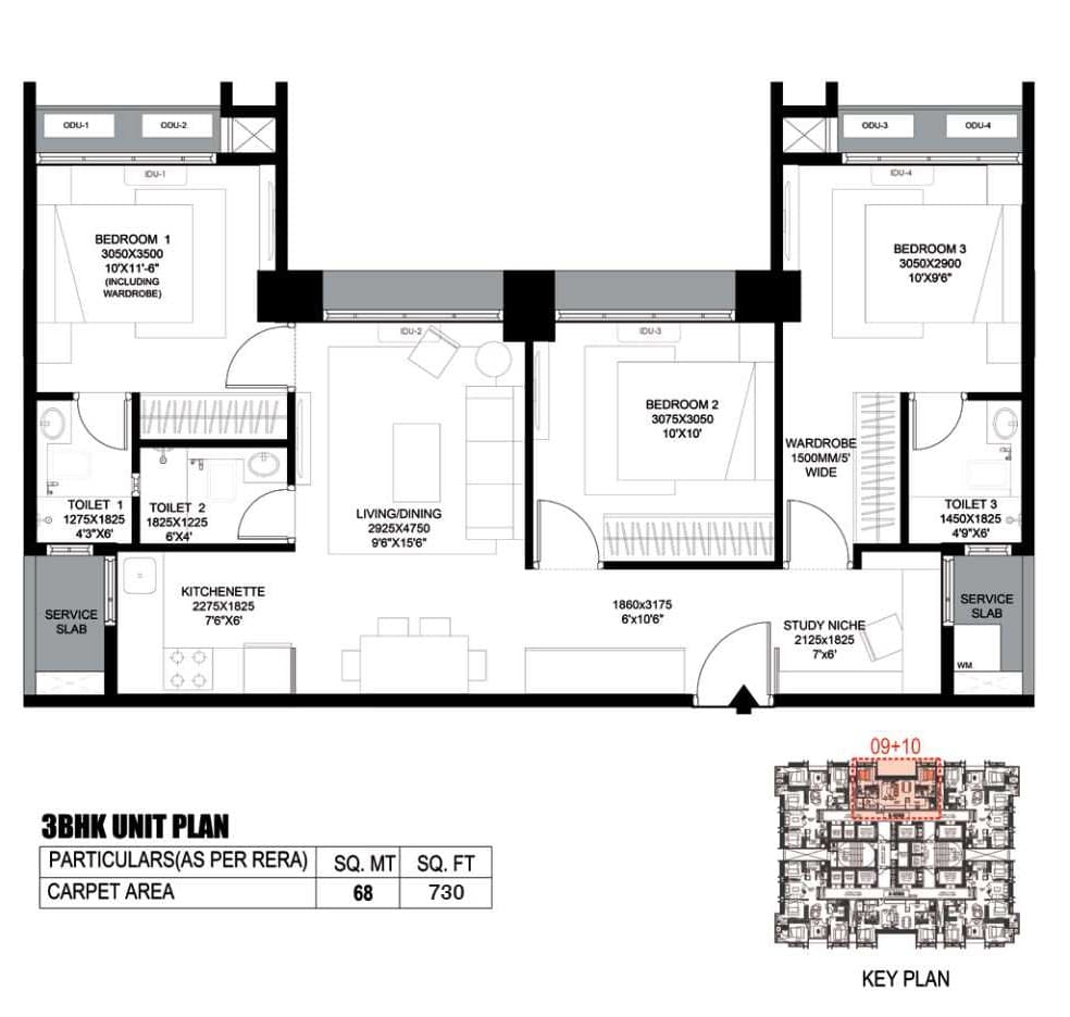 3 BHK floor plan