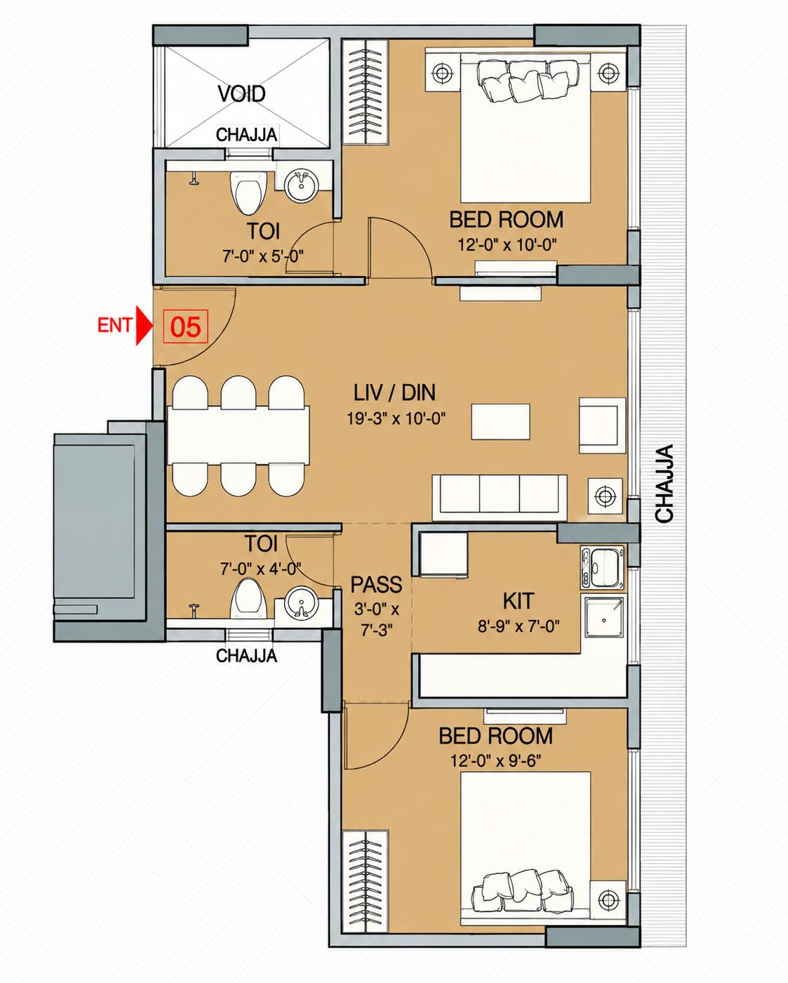 2BHK Premium floor plan