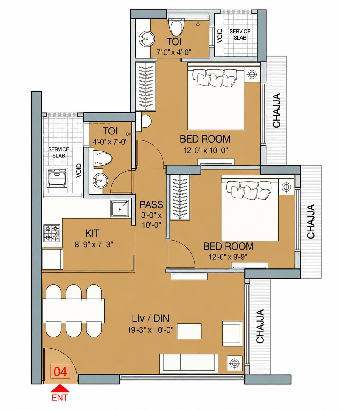 2BHK Elite floor plan