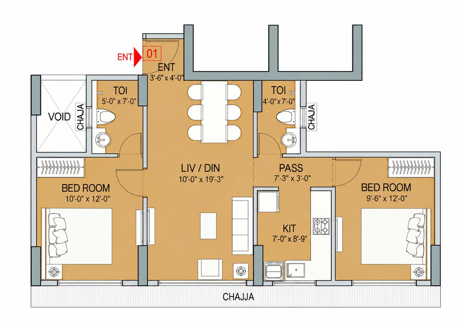 2BHK Luxury floor plan