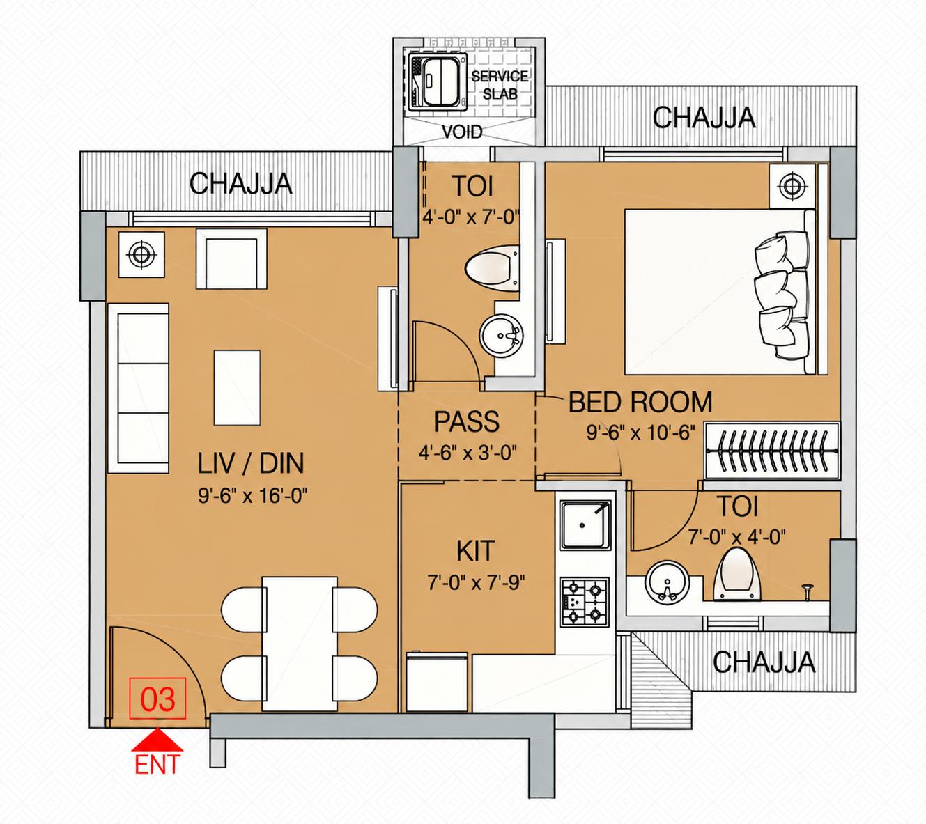 1BHK floor plan