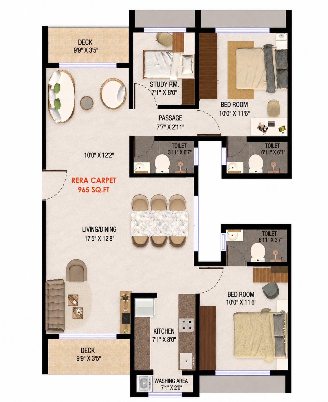 3BHK Type1 floor plan