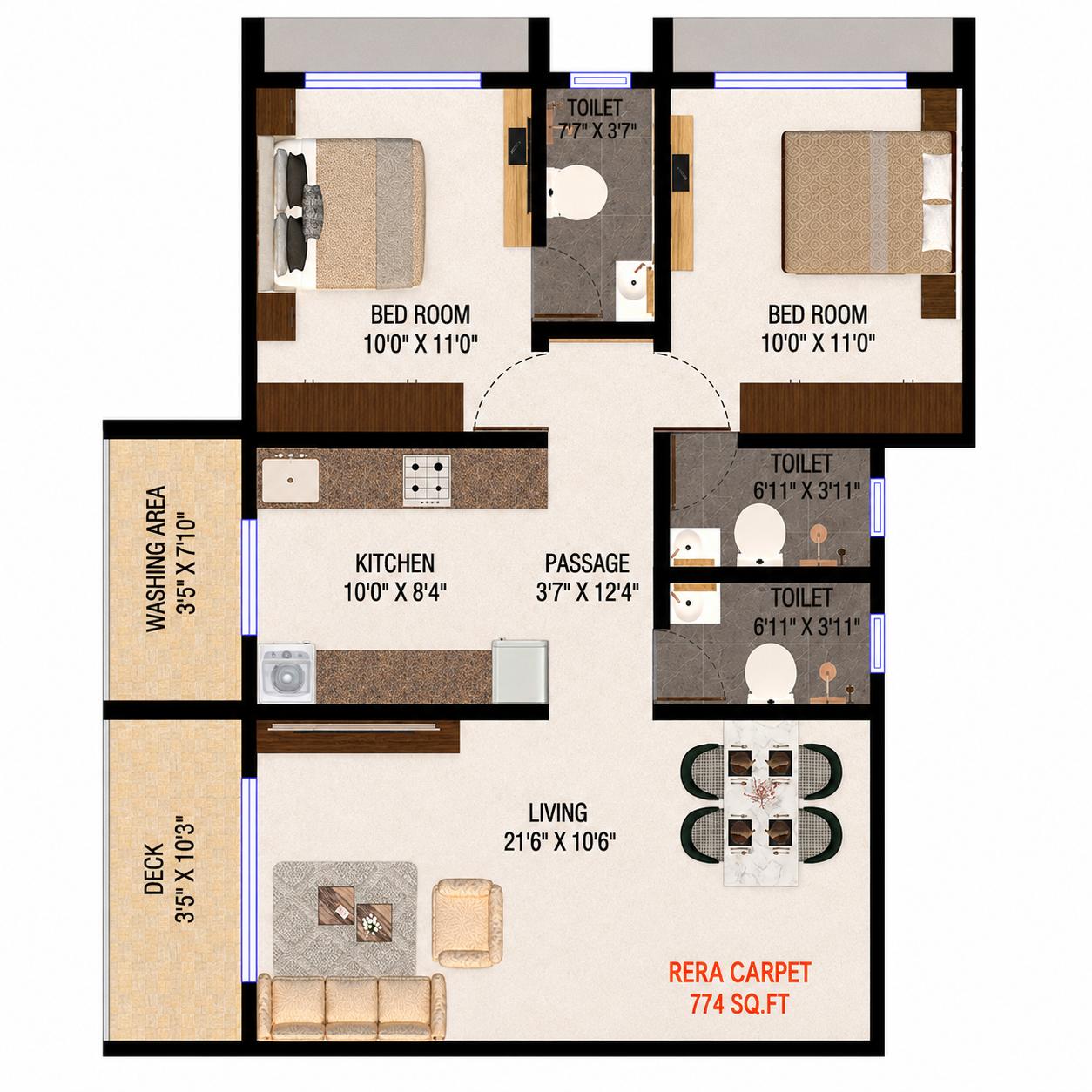 2BHK Type3 floor plan