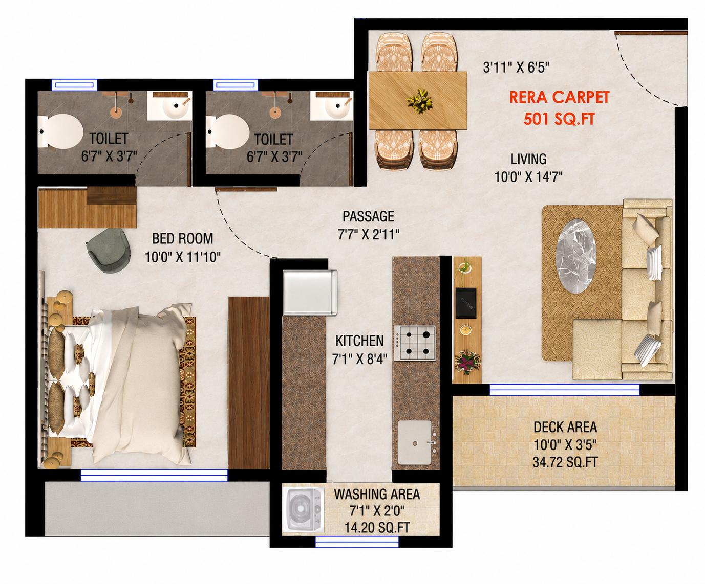 1BHK Type3 floor plan