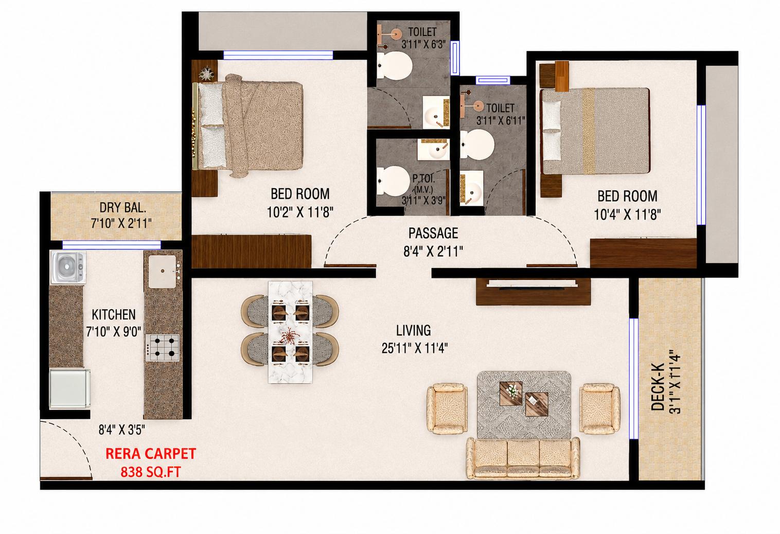 2BHK Type4 floor plan