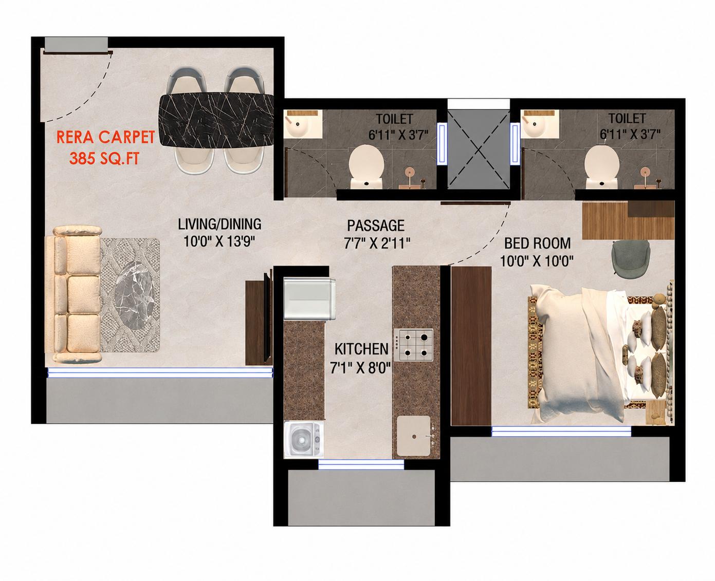 1BHK Type1 floor plan