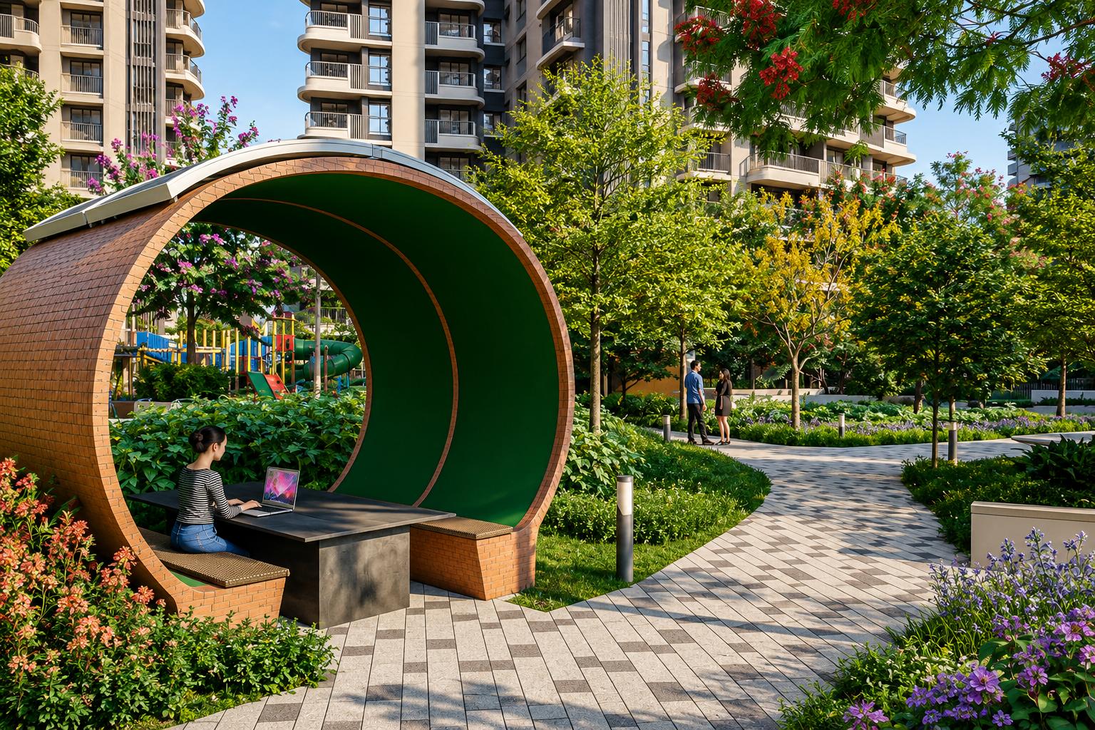 Landscaped gardens at Mahindra Vista, Kandivali East