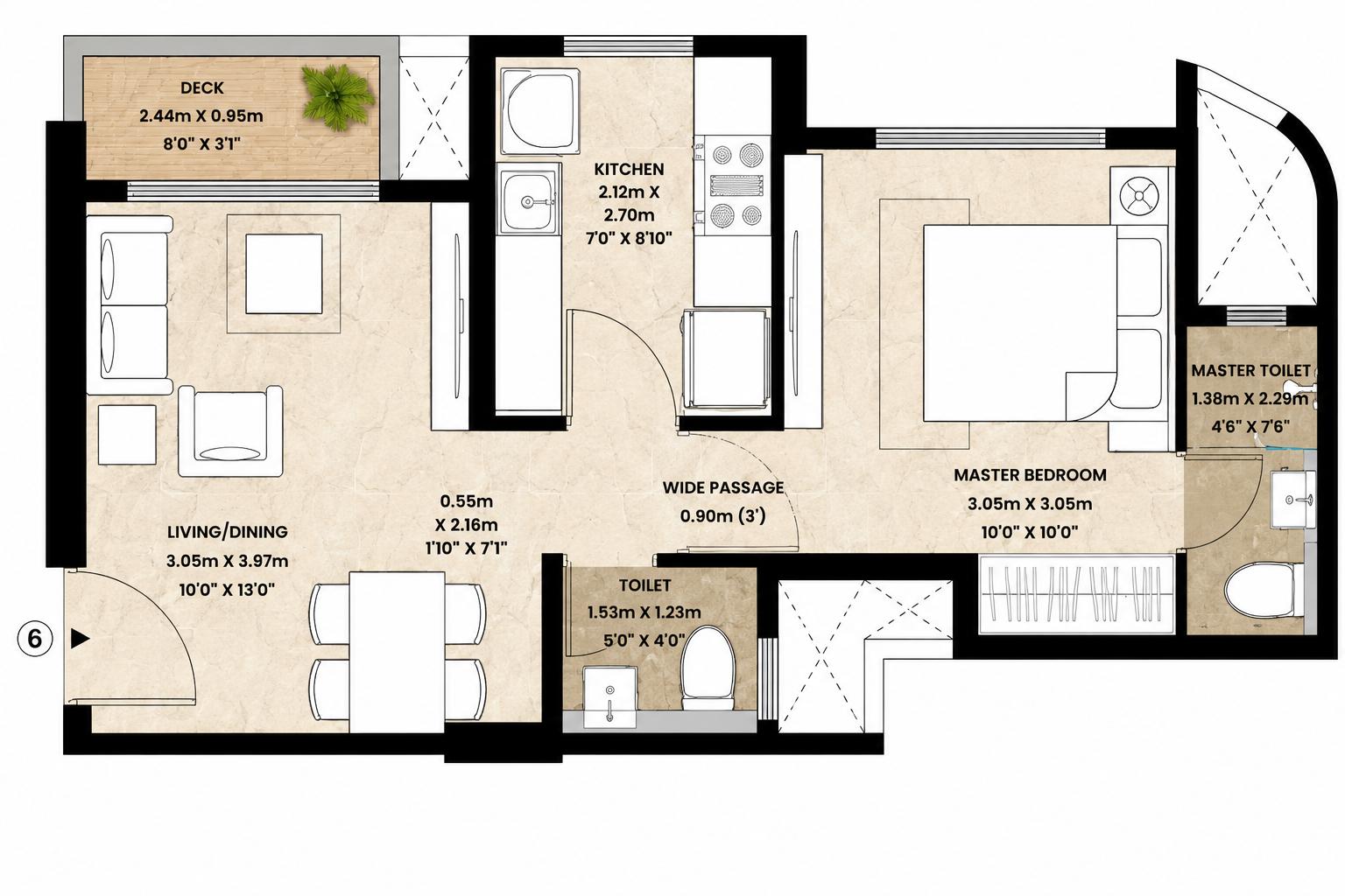 1BHK floor plan