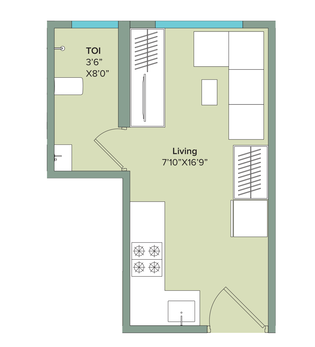 1 RK T2 floor plan